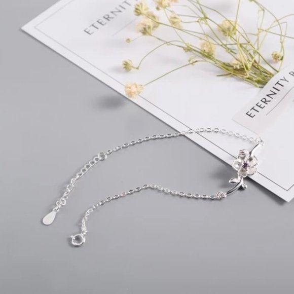 14k Gold Amethyst Flower Bracelet Sterling Silver - Picture 4 of 11